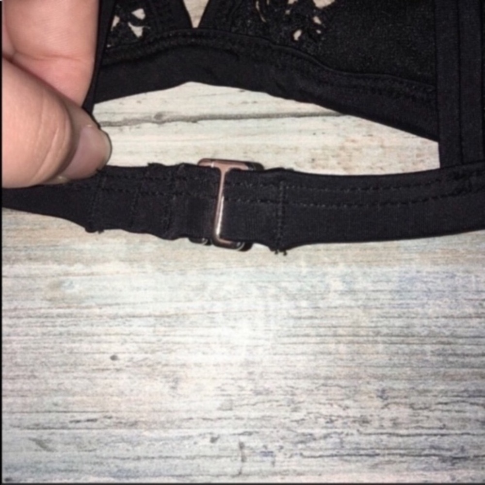 Xhilaration Black Mesh Bikini Top Medium Triangle Bralette Sheer Panel Swim Top - Picture 4 of 5